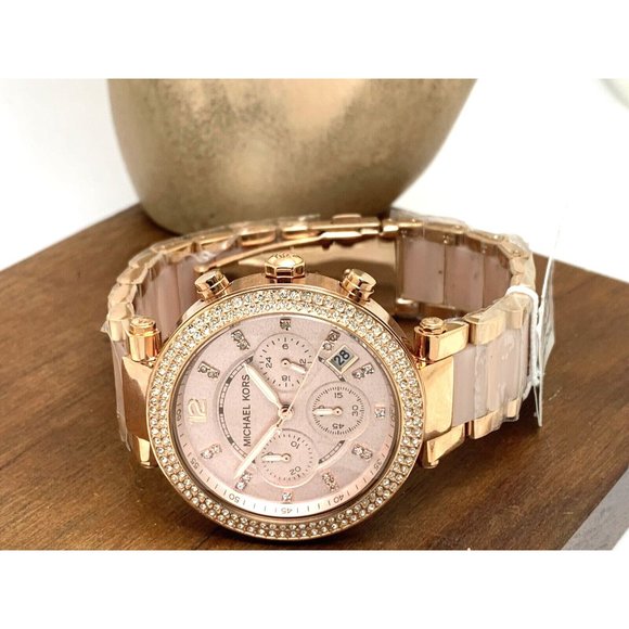 Michael Kors Womens Watch MK5896 Quartz Chronograph 39mm Rose Gold Steel Plastic - Picture 9 of 15